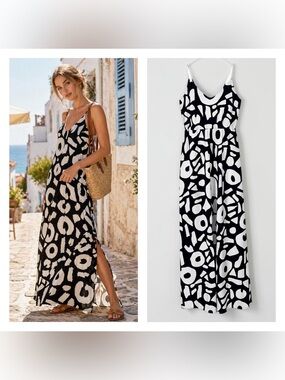 Loft Maxi Dress Size 10P Coastal Euro Summer Beachy Resort Beachy Artsy Abstract
